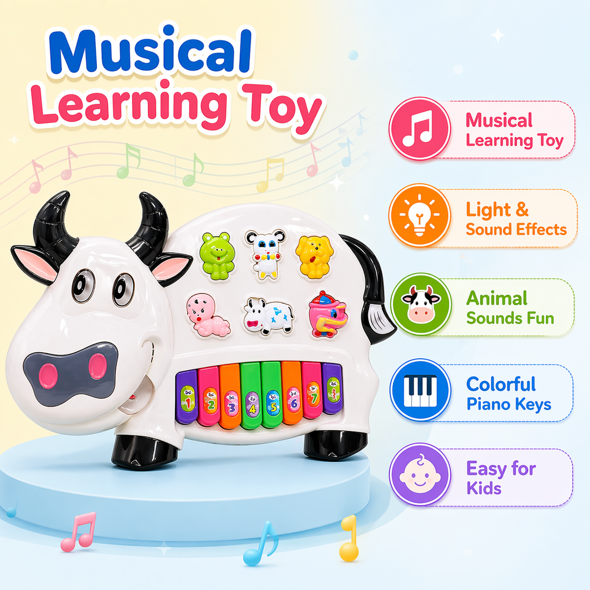 Goyal's Musical Piano Toy for Kids | 3 Modes Piano with Animal Sounds, Melodious Songs & Flashing Lights | Colourful Interactive Musical Toy | 6 Months+