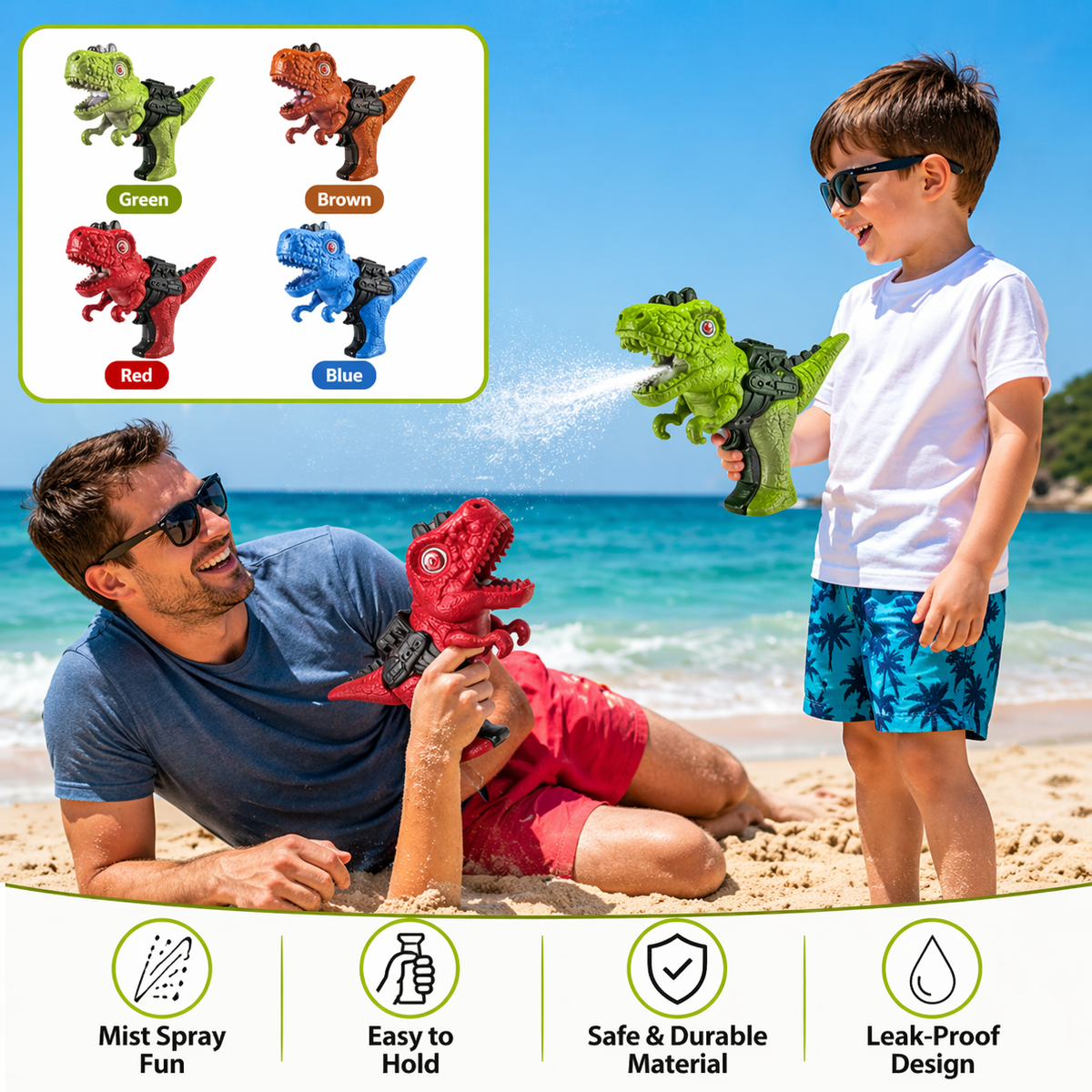 Goyal’s Dinosaur Water Spray Guns for Kids Light-up Dinosaur Water Spray Gun Battery Operated Dinosaur Spray Pistols with Light(Multicolor)