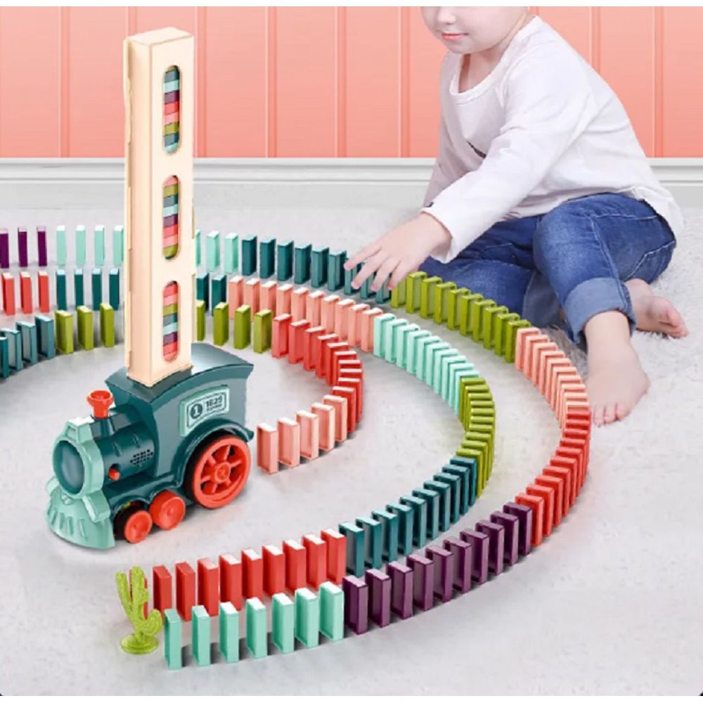 Goyal's Domino Train Toy Set with 60 Pcs Block Tiles, Electric Domino Brick Laying Train Set for Kids Games Building and Stacking Toy