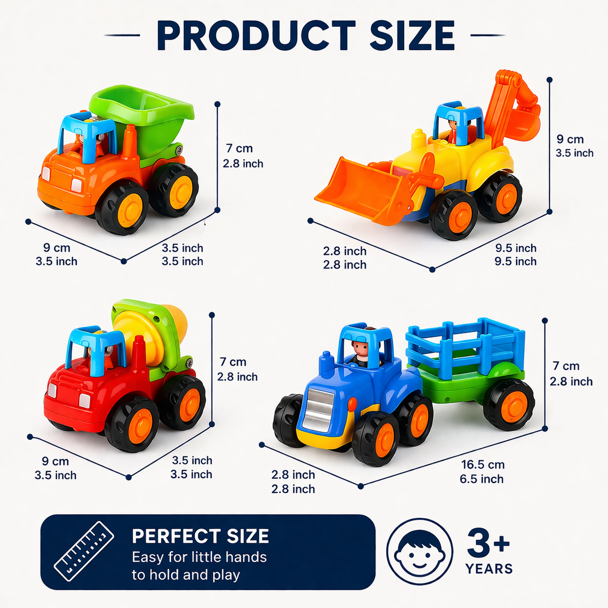 Goyal's Unbreakable Friction Cars, Construction Vehicle Toys(Trolley, Tractor, Bull Dozer, Dump Truck, Cement Mixer) for Boy Girl Toddlers, Ideal Gift for Baby Kid, Infants- Set of 5 Pcs