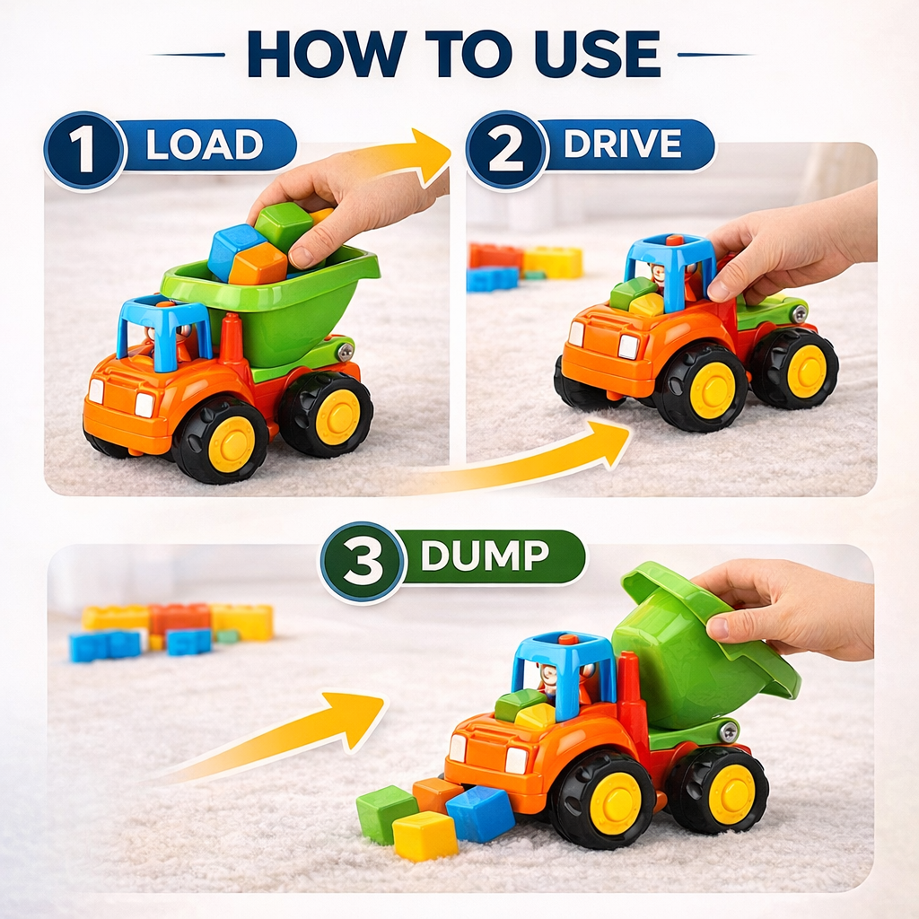 Goyal's Unbreakable Friction Cars, Construction Vehicle Toys(Trolley, Tractor, Bull Dozer, Dump Truck, Cement Mixer) for Boy Girl Toddlers, Ideal Gift for Baby Kid, Infants- Set of 5 Pcs