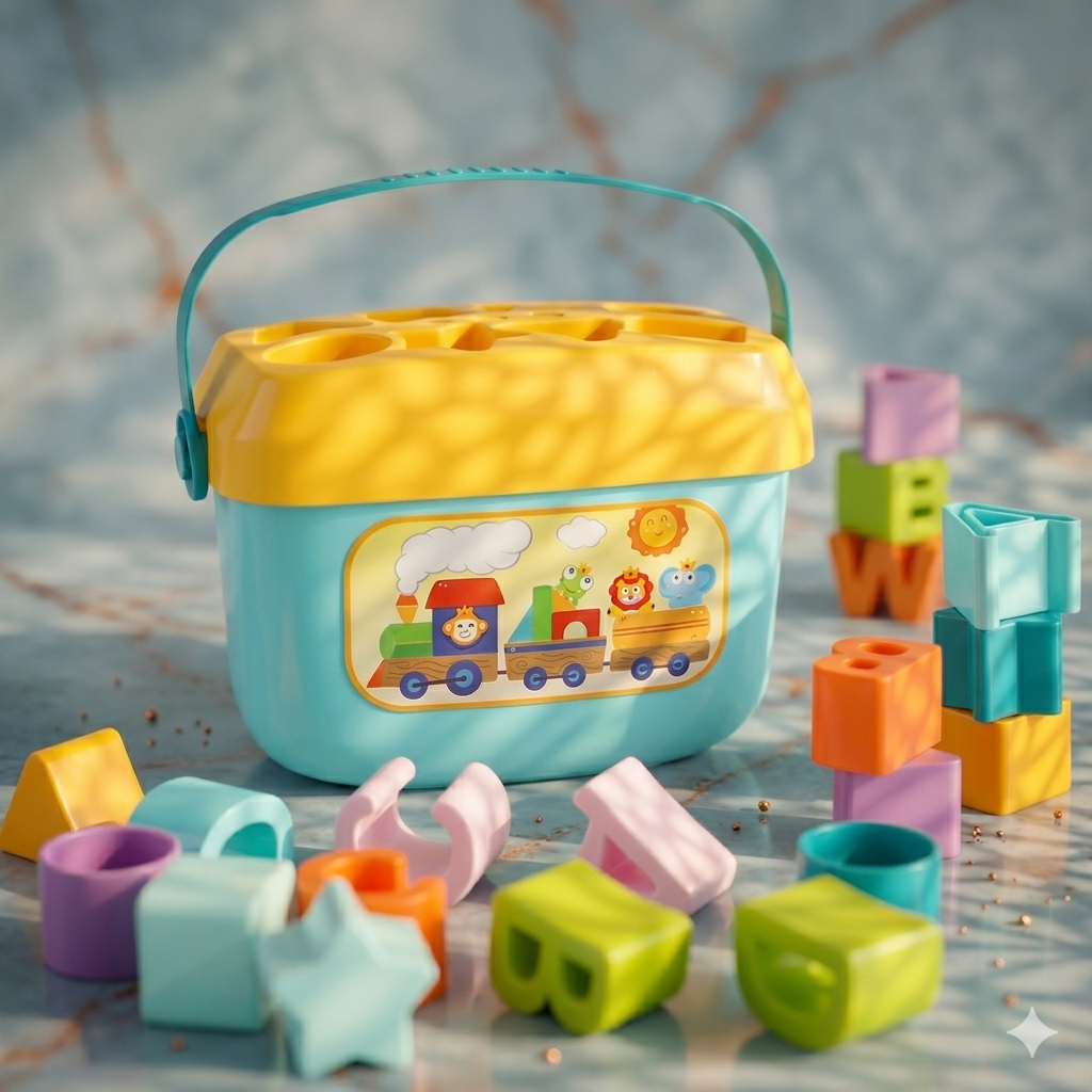 Goyal's Baby's First Shape Sorting Blocks | 16-Piece Colour & Shape Matching Activity Toy | Educational Building Blocks with Sorting Bucket & Carry Handle | Learning Toy for Toddlers | Multicolour