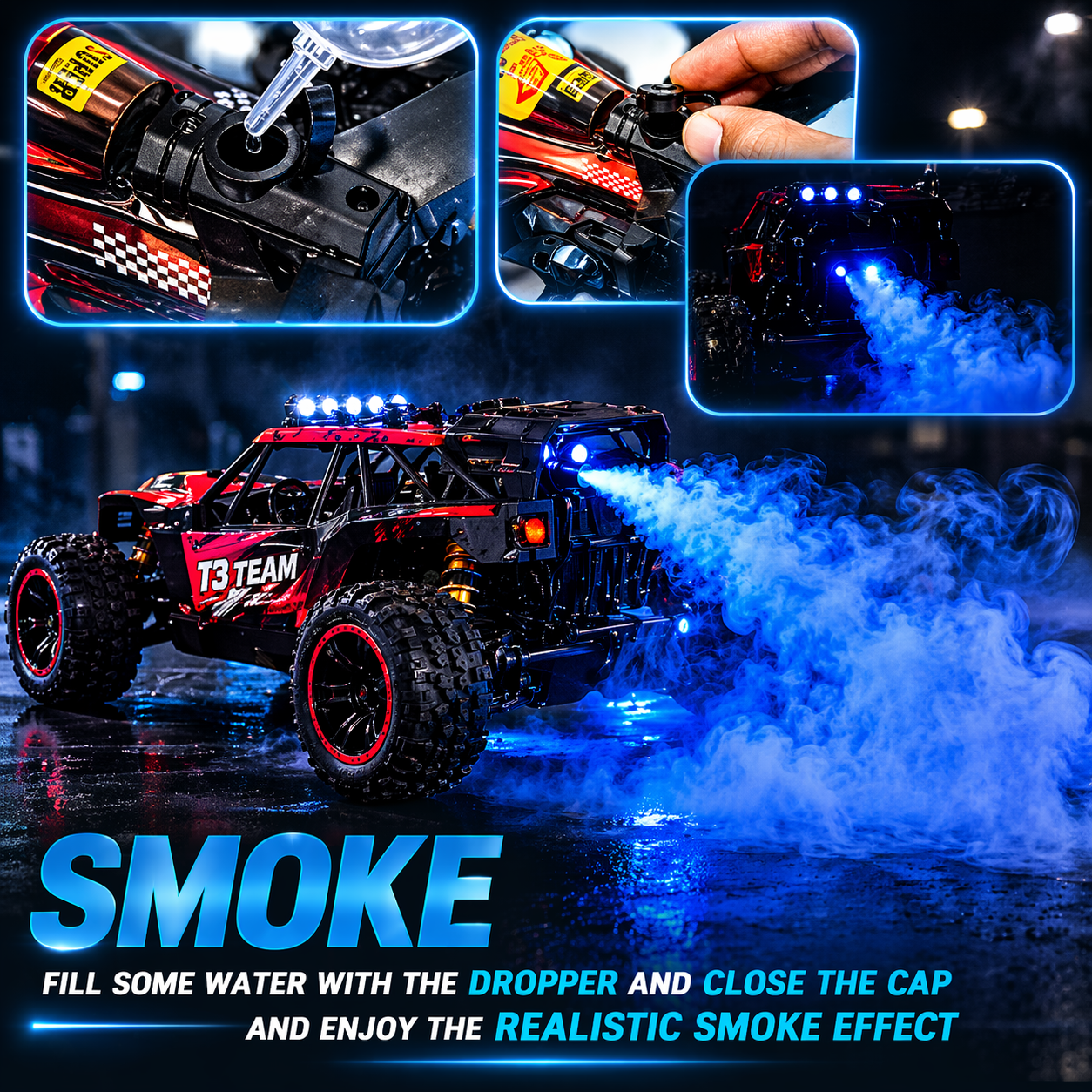Goyal's 4WD Remote Control Moka Rock Crawler Car with Spray Fumes Function, Off Road RC Car for Kids with LED Lights | Rechargeable Type-C, 2.4GHz - 300 Metres Remote Range