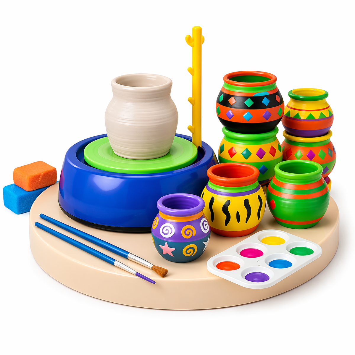 Goyal's Kids Pottery Wheel Kit | Battery Operated Pottery Making & Painting Set with 800g Clay, Sculpting Tools, Acrylic Paints & Brushes | DIY Art & Craft Kit for Beginners