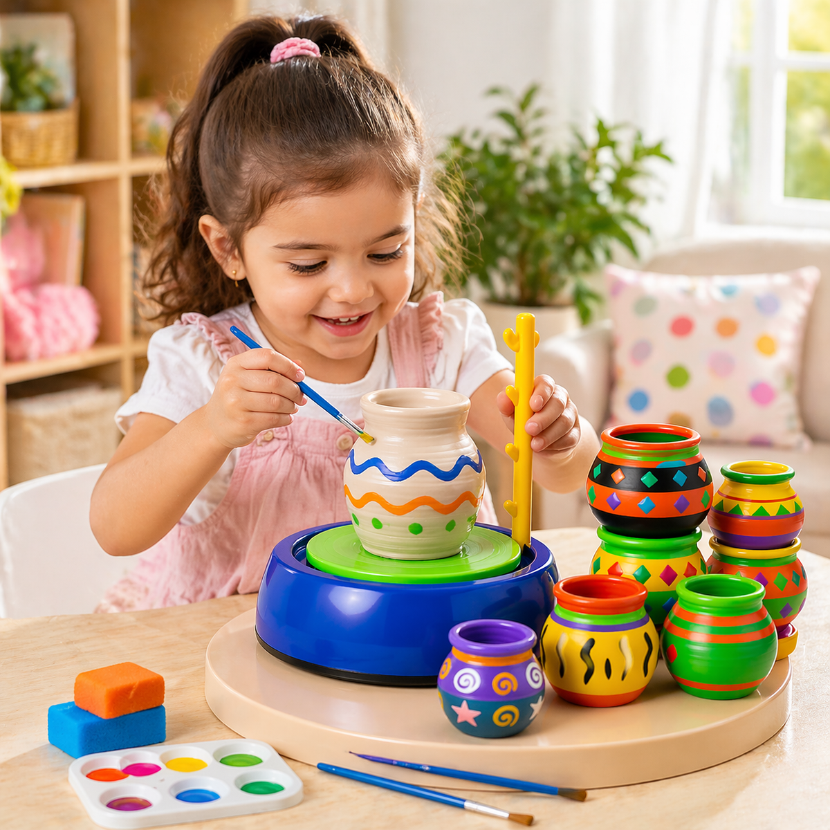 Goyal's Kids Pottery Wheel Kit | Battery Operated Pottery Making & Painting Set with 800g Clay, Sculpting Tools, Acrylic Paints & Brushes | DIY Art & Craft Kit for Beginners