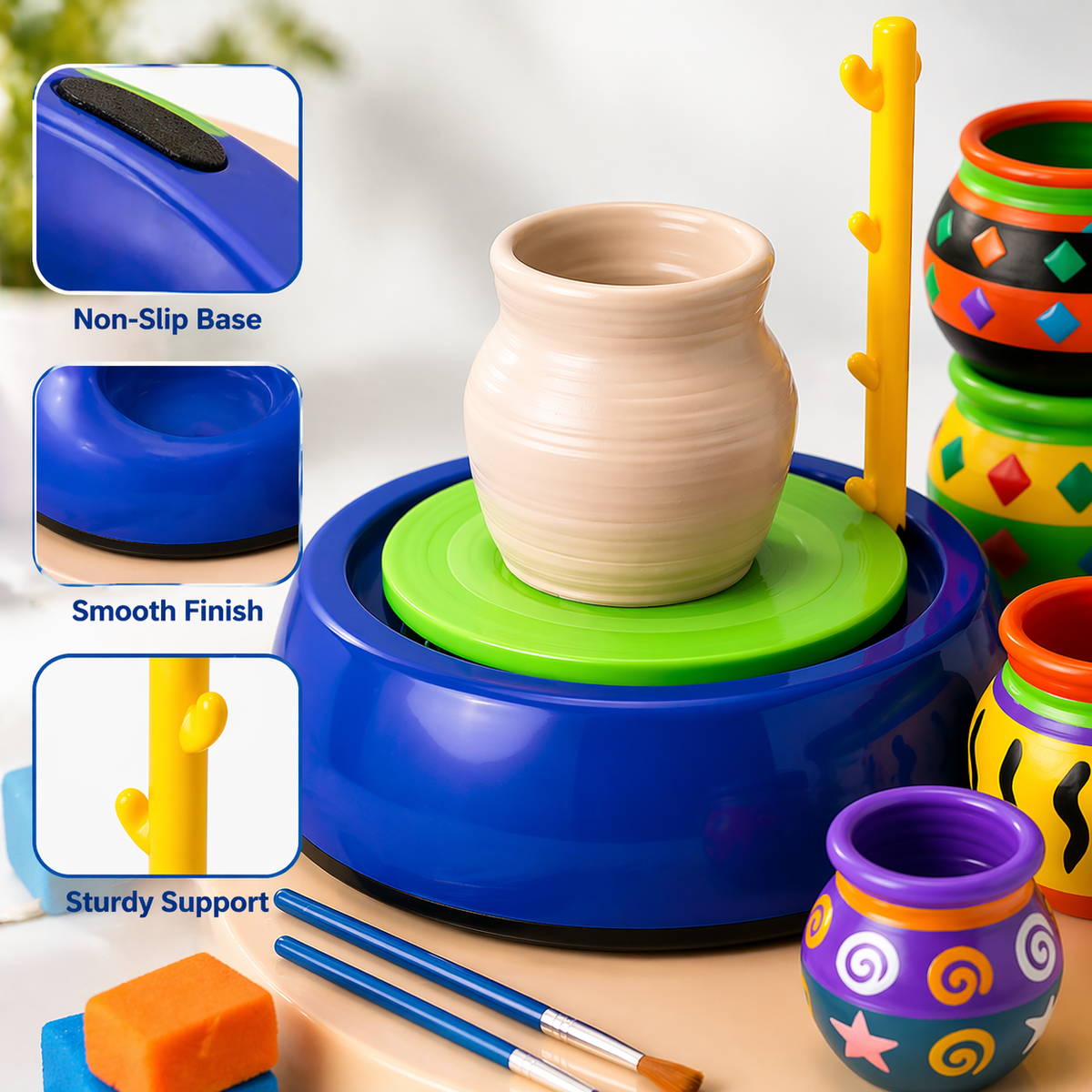 Goyal's Kids Pottery Wheel Kit | Battery Operated Pottery Making & Painting Set with 800g Clay, Sculpting Tools, Acrylic Paints & Brushes | DIY Art & Craft Kit for Beginners