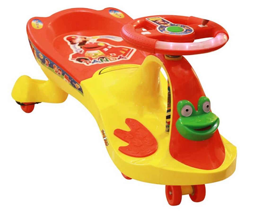 Goyal's Frog Face Design Musical Free Wheel Swing and Twist Magic Car - Yellow