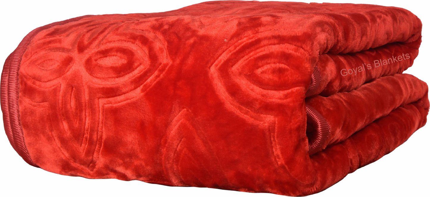 Goyal's Polyester Embossed Floral Printed 500TC Single Bed Mink Blanket 63 X 85 Inch - Red, reversible