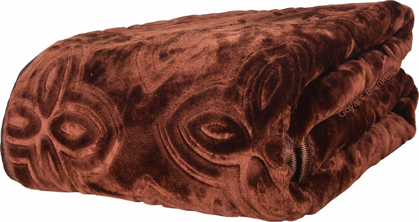 Goyal's Polyester Embossed Floral Printed 500TC Double Bed Mink Blanket 87 X 85 Inch Set of 2 - Brown