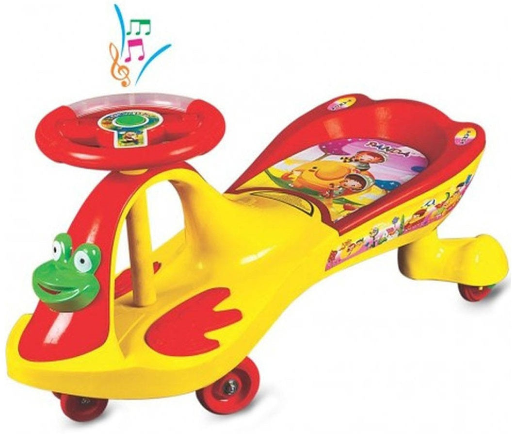 Goyal's Frog Face Design Musical Free Wheel Swing and Twist Magic Car - Yellow