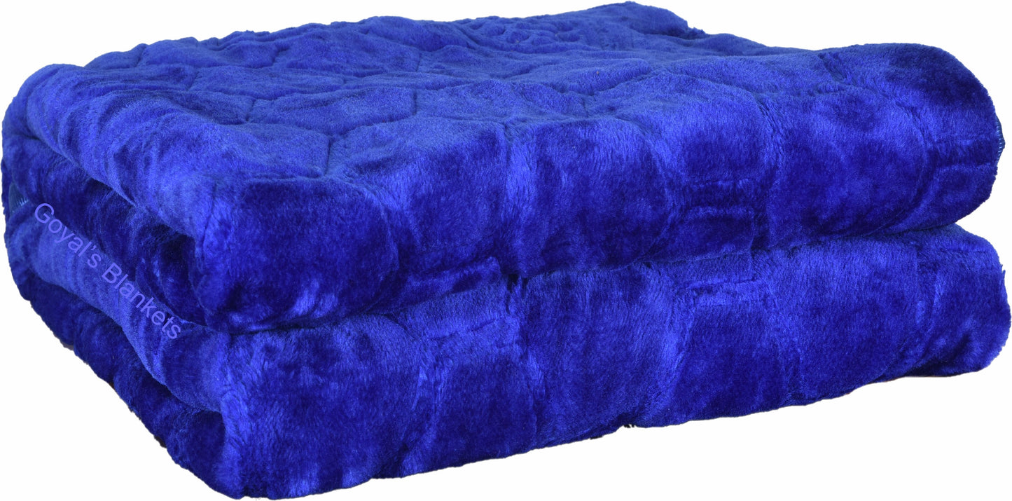 Goyal's Polyester Embossed Floral Printed 500TC Single Bed Mink Blanket 63 X 85 Inch - Blue, reversible