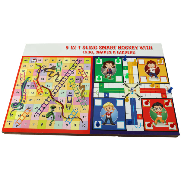 Goyal's Multi Type 3 in 1 String Hockey with Ludo and Snakes and Ladder, Fast Sling Puck Game Board String Hockey Toy | Party Game for Adult Parent Kids Children Family (Ludo Hockey)