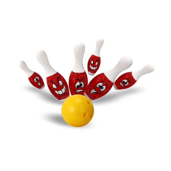 Goyal's Big Size Bowling Set with 6 Big Pins and 1 Easy Insert Finger Ball Toy for Kids in Carrying Bag