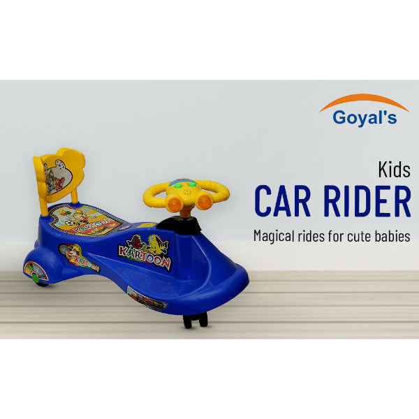 Goyal's  Kartoon Face Musical Free Wheel Swing and Twist Magic Car With Back Support