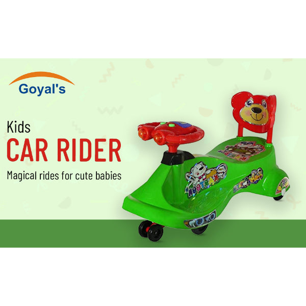 Goyal's  Kartoon Face Musical Free Wheel Swing and Twist Magic Car With Back Support