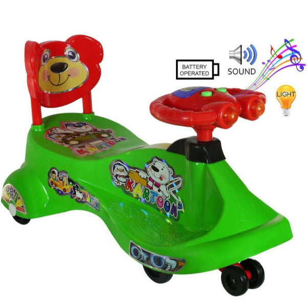 Goyal's  Kartoon Face Musical Free Wheel Swing and Twist Magic Car With Back Support