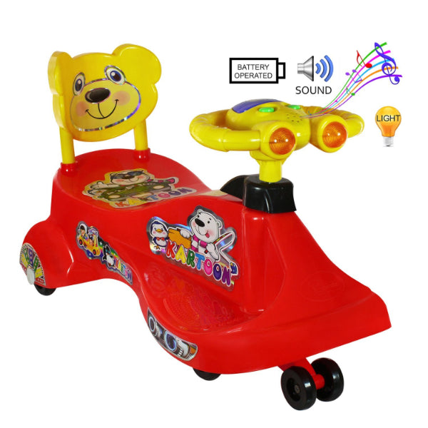 Goyal's  Kartoon Face Musical Free Wheel Swing and Twist Magic Car With Back Support