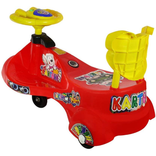 Goyal's  Kartoon Face Musical Free Wheel Swing and Twist Magic Car With Back Support