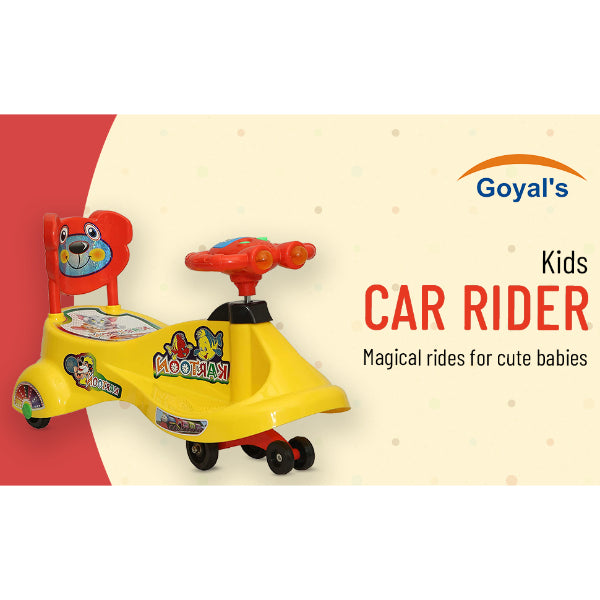 Goyal's  Kartoon Face Musical Free Wheel Swing and Twist Magic Car With Back Support