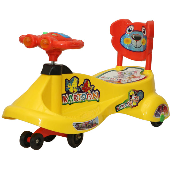 Goyal's  Kartoon Face Musical Free Wheel Swing and Twist Magic Car With Back Support