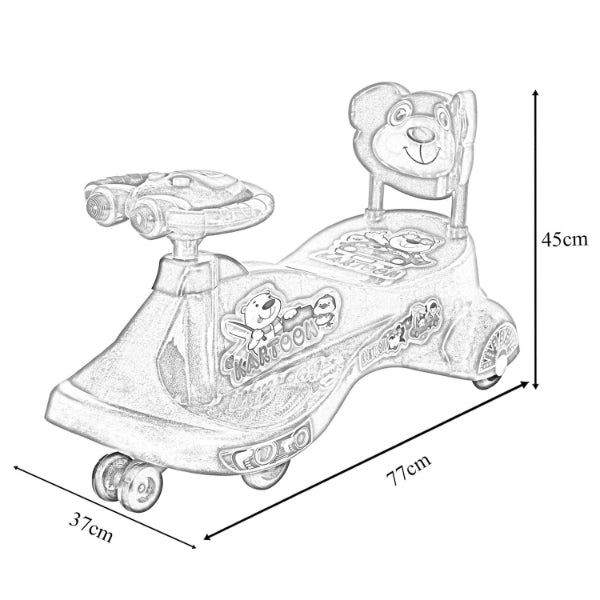 Goyal's  Kartoon Face Musical Free Wheel Swing and Twist Magic Car With Back Support