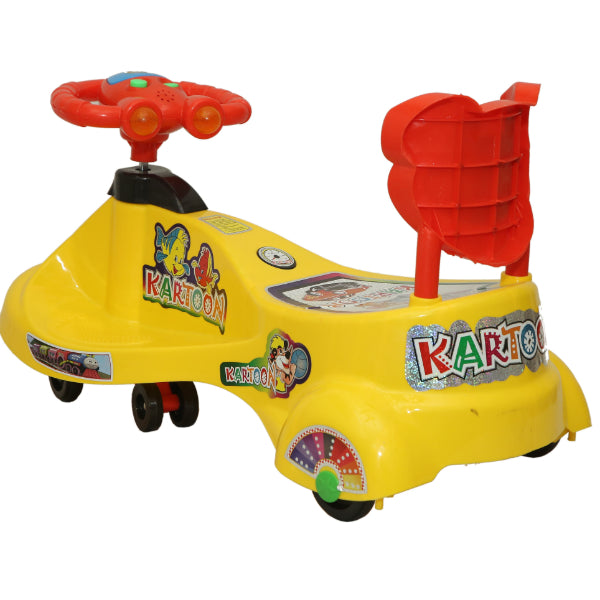 Goyal's  Kartoon Face Musical Free Wheel Swing and Twist Magic Car With Back Support