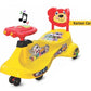 Goyal's Kartoon Face Musical Free Wheel Swing and Twist Magic Car With Back Support - Yellow