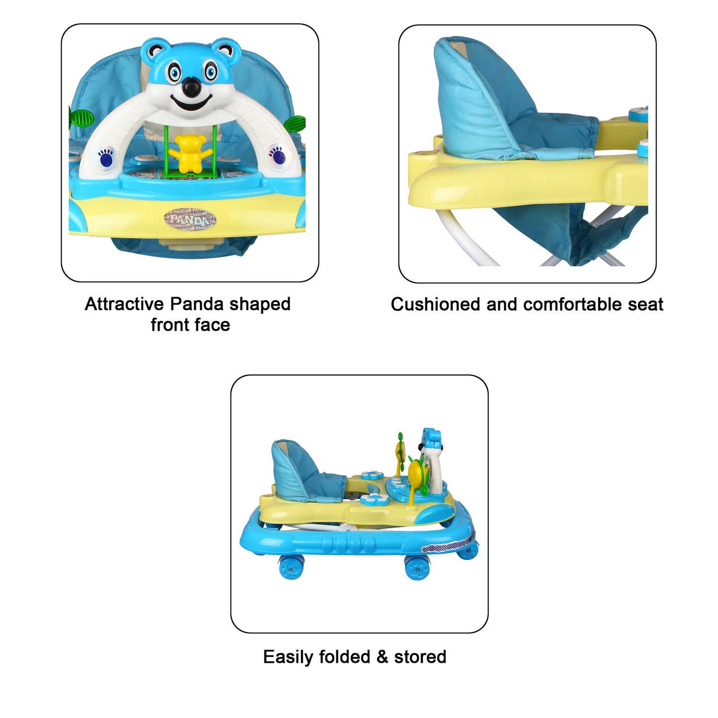 Goyal's Baby Musical Walker - Foldable & Height Adjustable - Blue (Made in India)