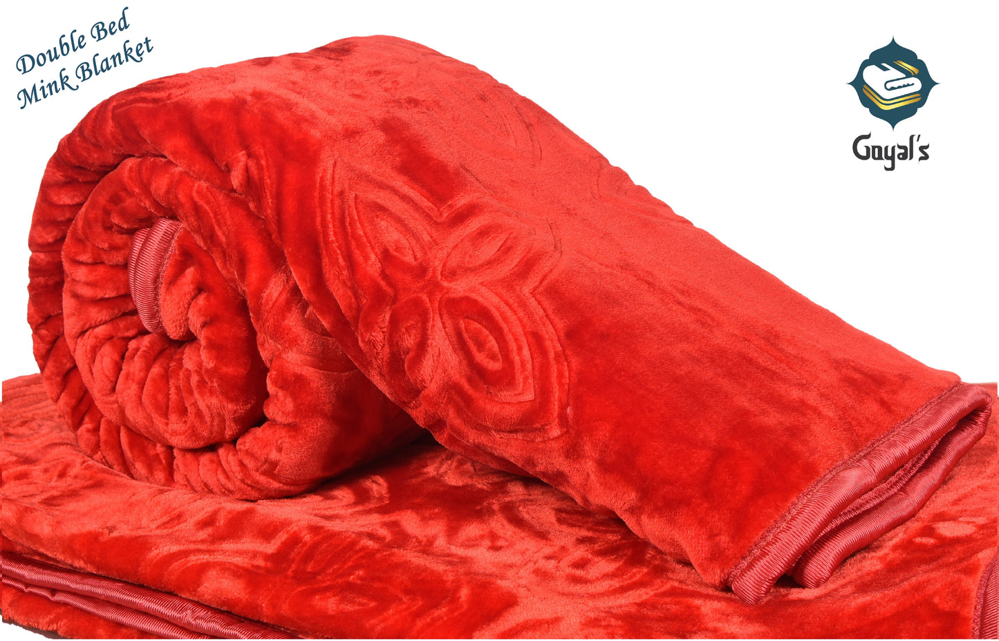 Goyal's Polyester Embossed Floral Printed 500TC Double Bed Mink Blanket 87 X 85 Inch - Red, reversible