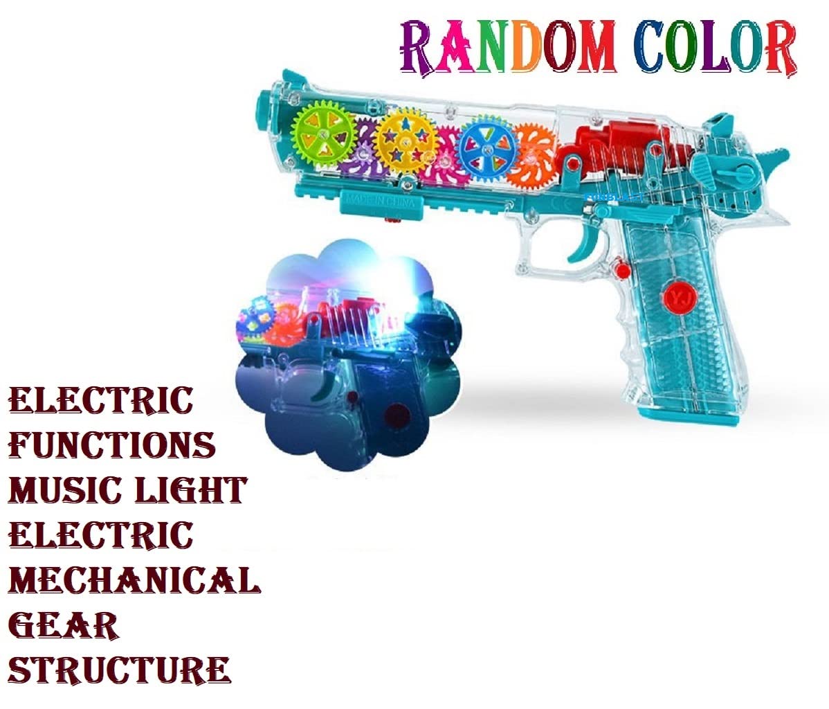 Goyal's Transparent Gear Electric Gun 3D Concept Toys - Gear Simulation Mechanical Gun with Fire Sound and Flashing Lights for Kids 1 Year & Above (Gear Gun Large)