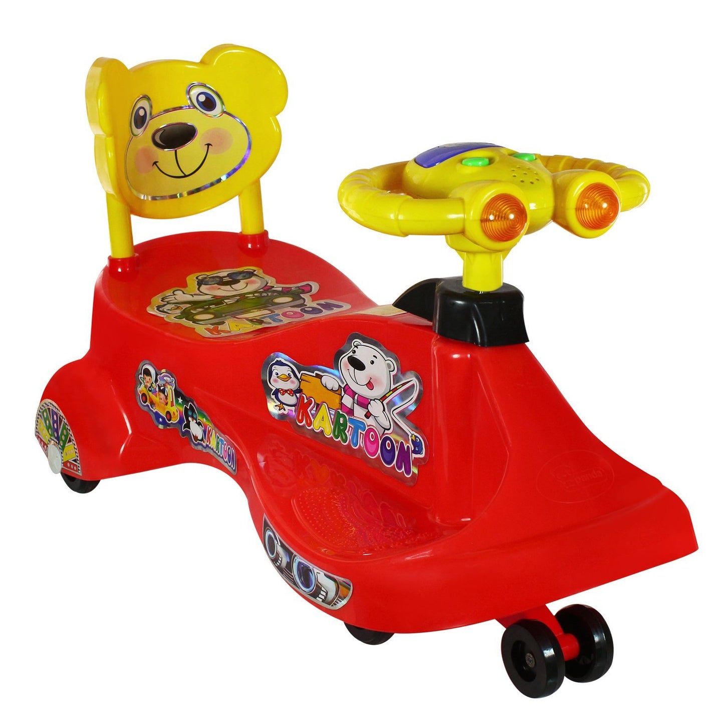 Goyal's Kartoon Face Musical Free Wheel Swing and Twist Magic Car With Back Support - Red