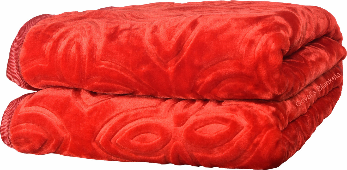 Goyal's Polyester Embossed Floral Printed 500TC Double Bed Mink Blanket 87 X 85 Inch - Red, reversible