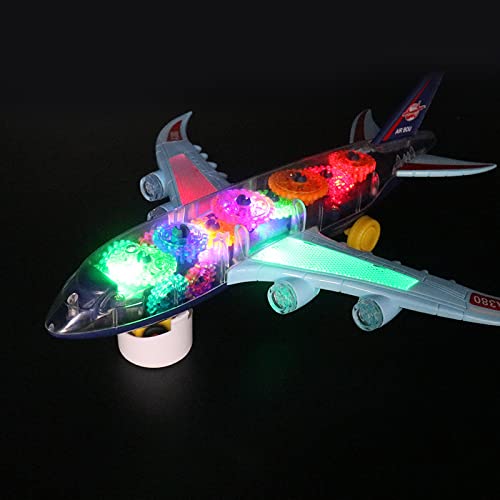 Goyal's Transparent Gear Airplane Wide Wings 3D Concept Toy - Moving Gear Simulation Technology Sound & Lights for Kids 1 Year & Above (Gear Airplane Large)