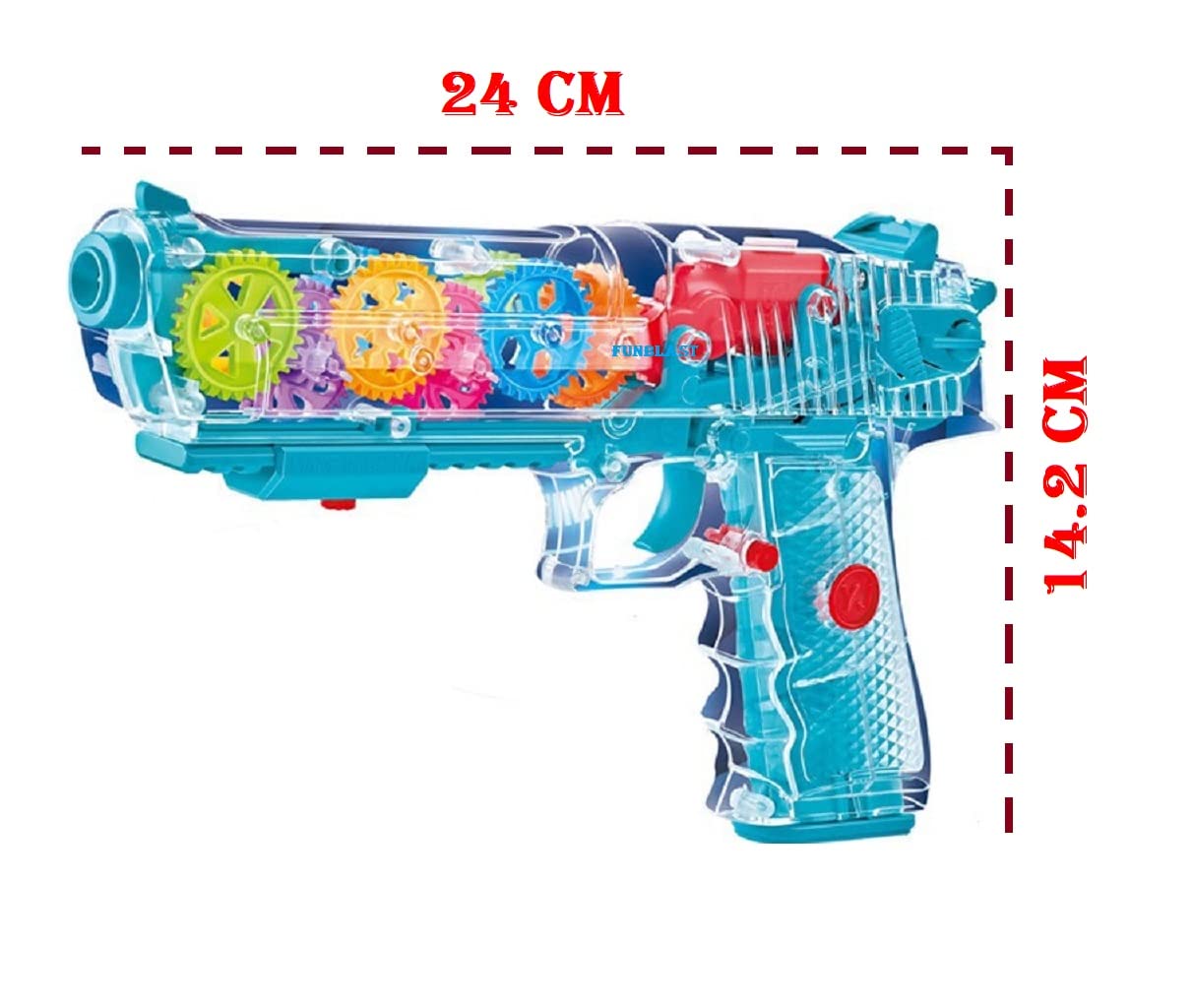 Goyal's Transparent Gear Electric Gun 3D Concept Toys - Gear Simulation Mechanical Gun with Fire Sound and Flashing Lights for Kids 1 Year & Above (Gear Gun Large)