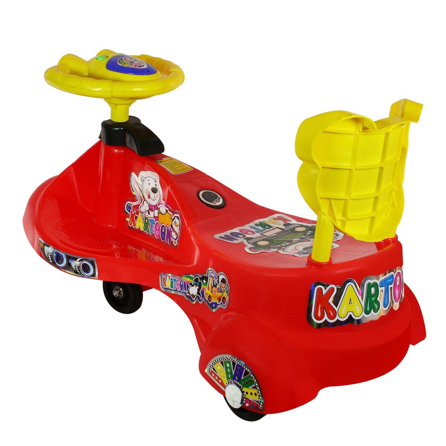 Goyal's Kartoon Face Musical Free Wheel Swing and Twist Magic Car With Back Support - Red