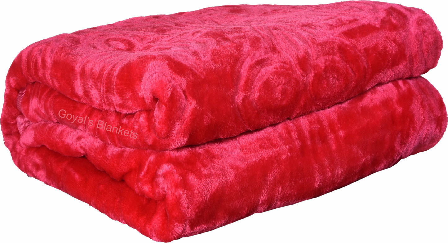 Goyal's Polyester Embossed Floral Printed 500TC Single Bed Mink Blanket 63 X 85 Inch - Pink, reversible