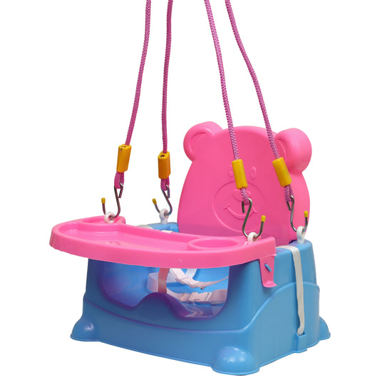 Goyal's 6-in-1 Multipurpose Booster Seat Swing Kids Feeding High Chair with Long Hook Ropes - Pink & Blue