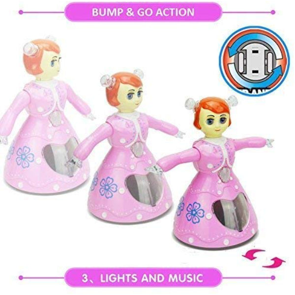 Goyal's Princess Dora Dancing Doll 360° Rotating with Music and 3D Flashing Lights (Pink)