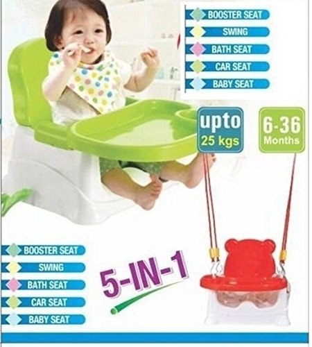 Goyal's 6-in-1 Multipurpose Booster Seat Swing Kids Feeding High Chair with Long Hook Ropes - Green & Blue