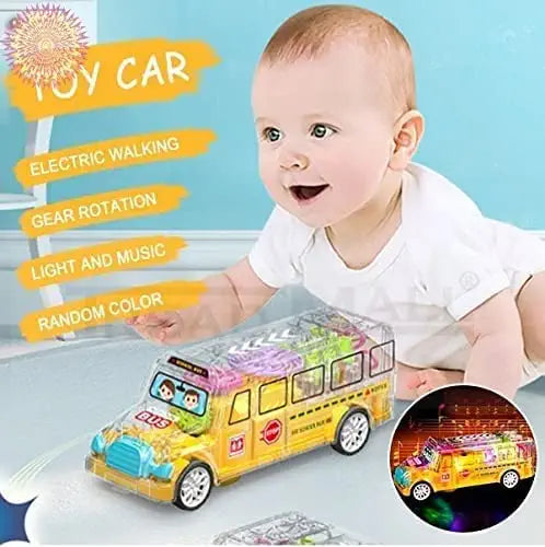 Goyal's Transparent Gear School Bus Concept Toys - 360° Rotating Vehicle, Moving Gear Simulation Technology Bus Sound and Colorful Lights for Kids 1 Year & Above (Gear School Bus)