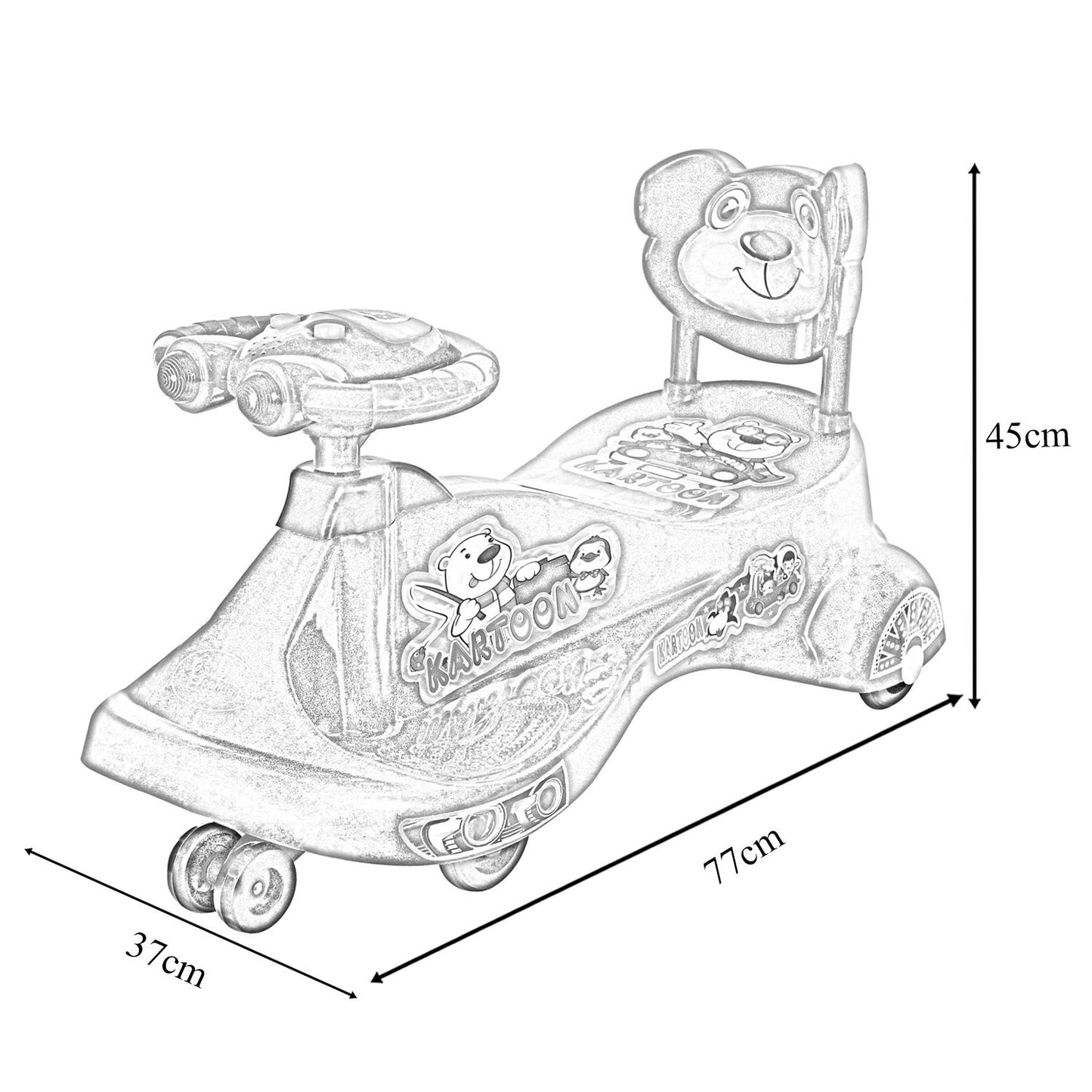 Goyal's Kartoon Face Musical Free Wheel Swing and Twist Magic Car With Back Support - Red