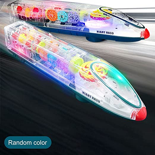 Goyal's Transparent Mechanical Bullet Gear Train Car Toy for Kids with Gear Technology 3D Light, Musical Sound & 360° Rotation (Gear Bullet Train)