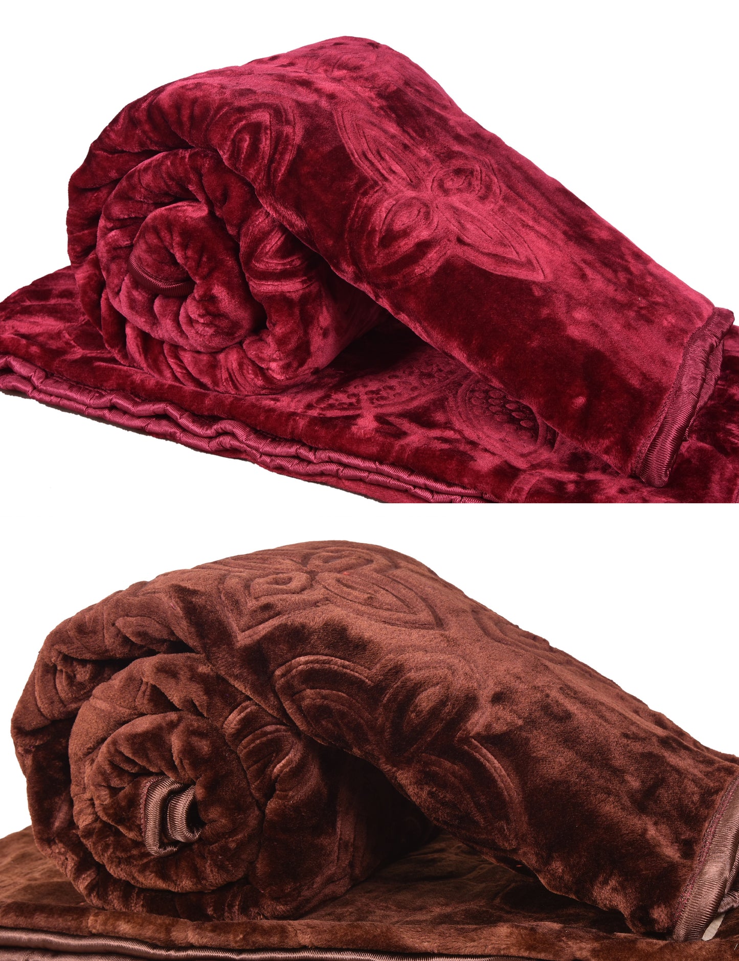 Goyal's Polyester Embossed Floral Printed 500TC Single Bed Mink Blanket 63 X 85 Inch Set of 2 - Brown and Maroon