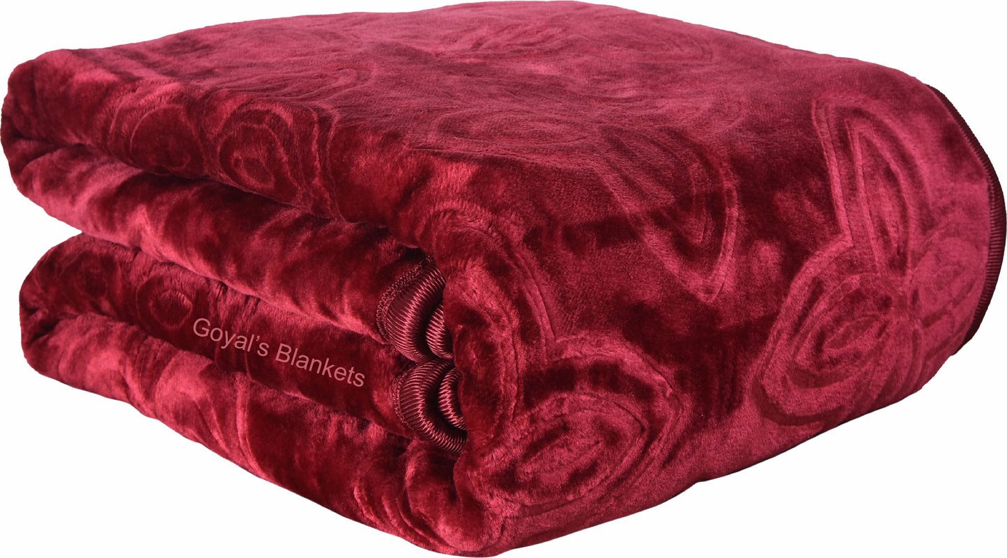 Goyal's Polyester Embossed Floral Printed 500TC Single Bed Mink Blanket 63 X 85 Inch Set of 2 - Brown and Maroon