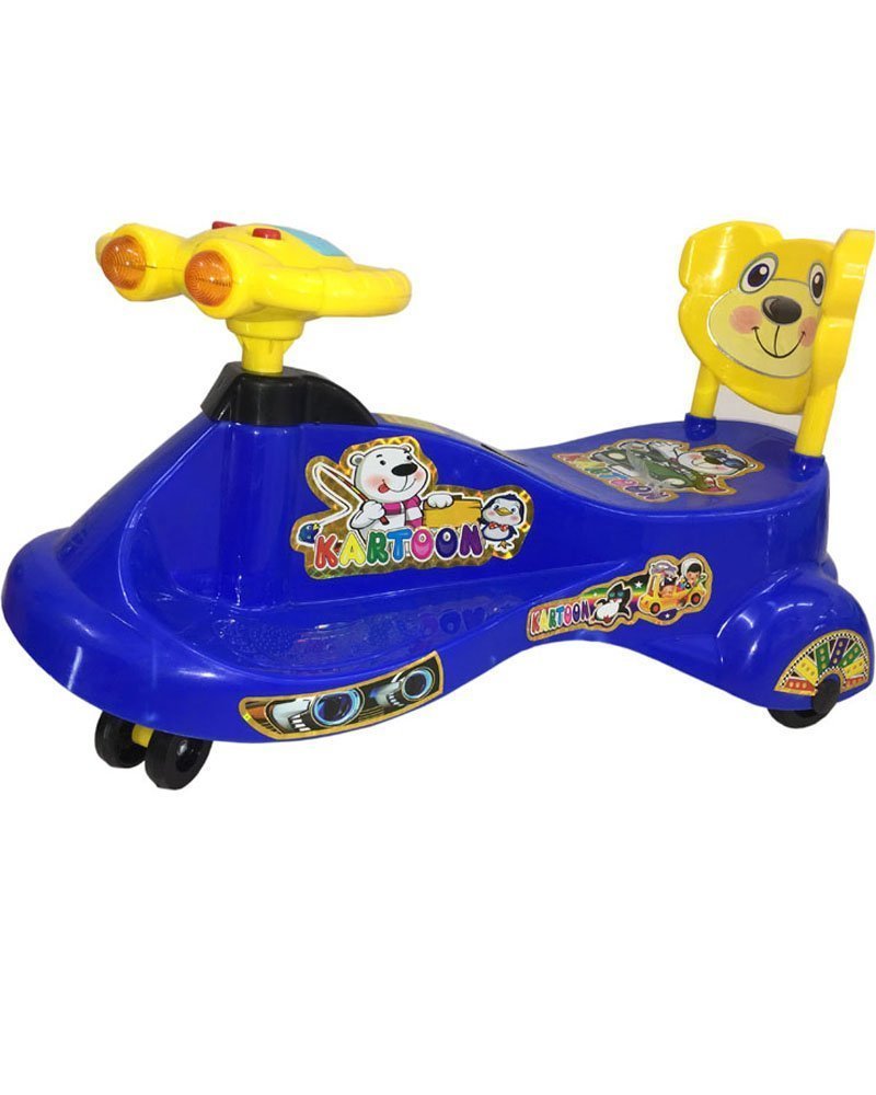 Goyal's  Kartoon Face Musical Free Wheel Swing and Twist Magic Car With Back Support - Blue