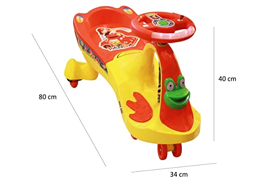 Goyal's Frog Face Design Musical Free Wheel Swing and Twist Magic Car - Yellow