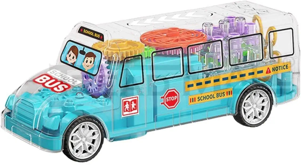 Goyal's Transparent Gear School Bus Concept Toys - 360° Rotating Vehicle, Moving Gear Simulation Technology Bus Sound and Colorful Lights for Kids 1 Year & Above (Gear School Bus)