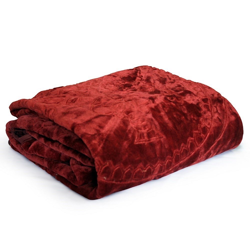 Goyal's Polyester Embossed Floral Printed 500TC Single Bed Mink Blanket 63 X 85 Inch Set of 2 - Grey and Maroon