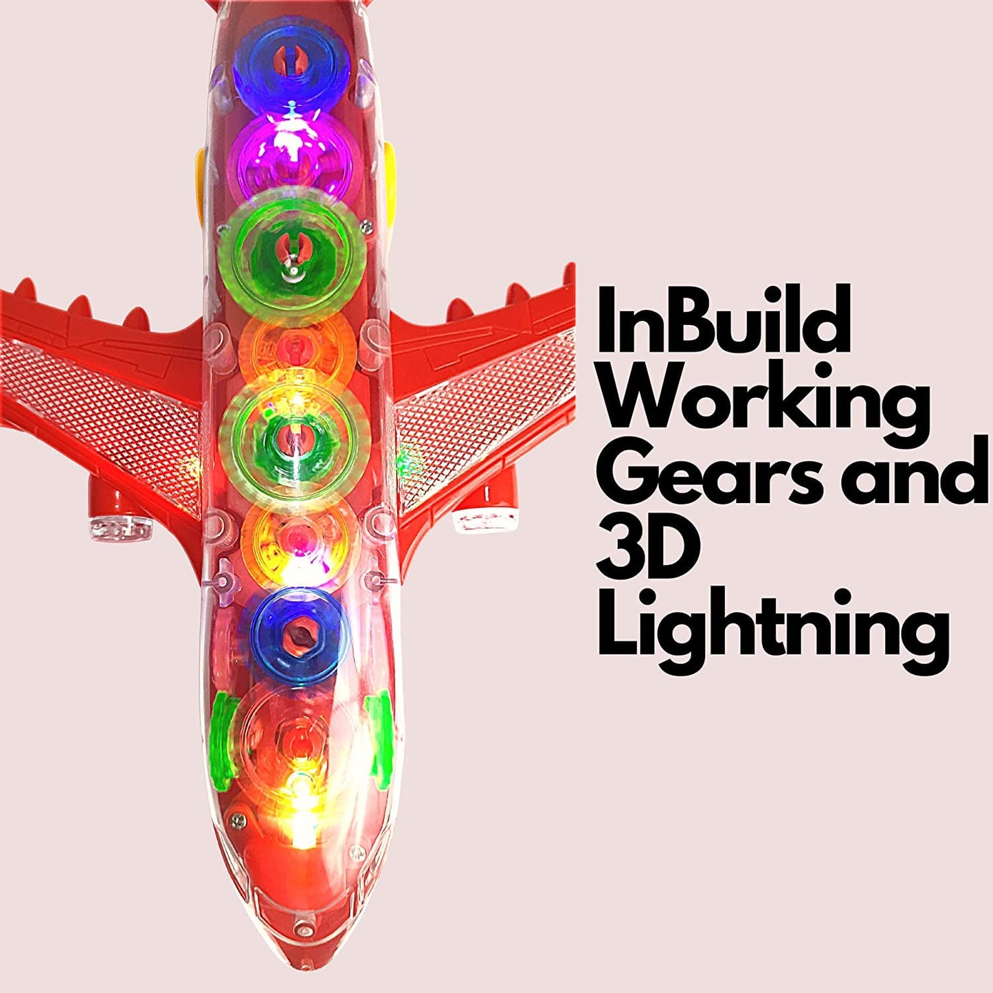 Goyal's Transparent Gear Airplane Wide Wings 3D Concept Toy - Moving Gear Simulation Technology Sound & Lights for Kids 1 Year & Above (Gear Airplane Large)