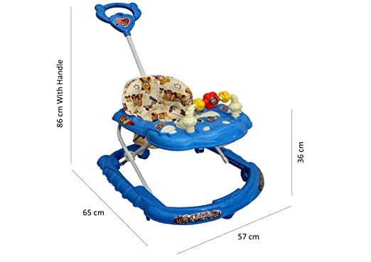 Goyal's Cartoon Baby Adjustable Walker - Music & Rattles with Parental Handle (Blue)